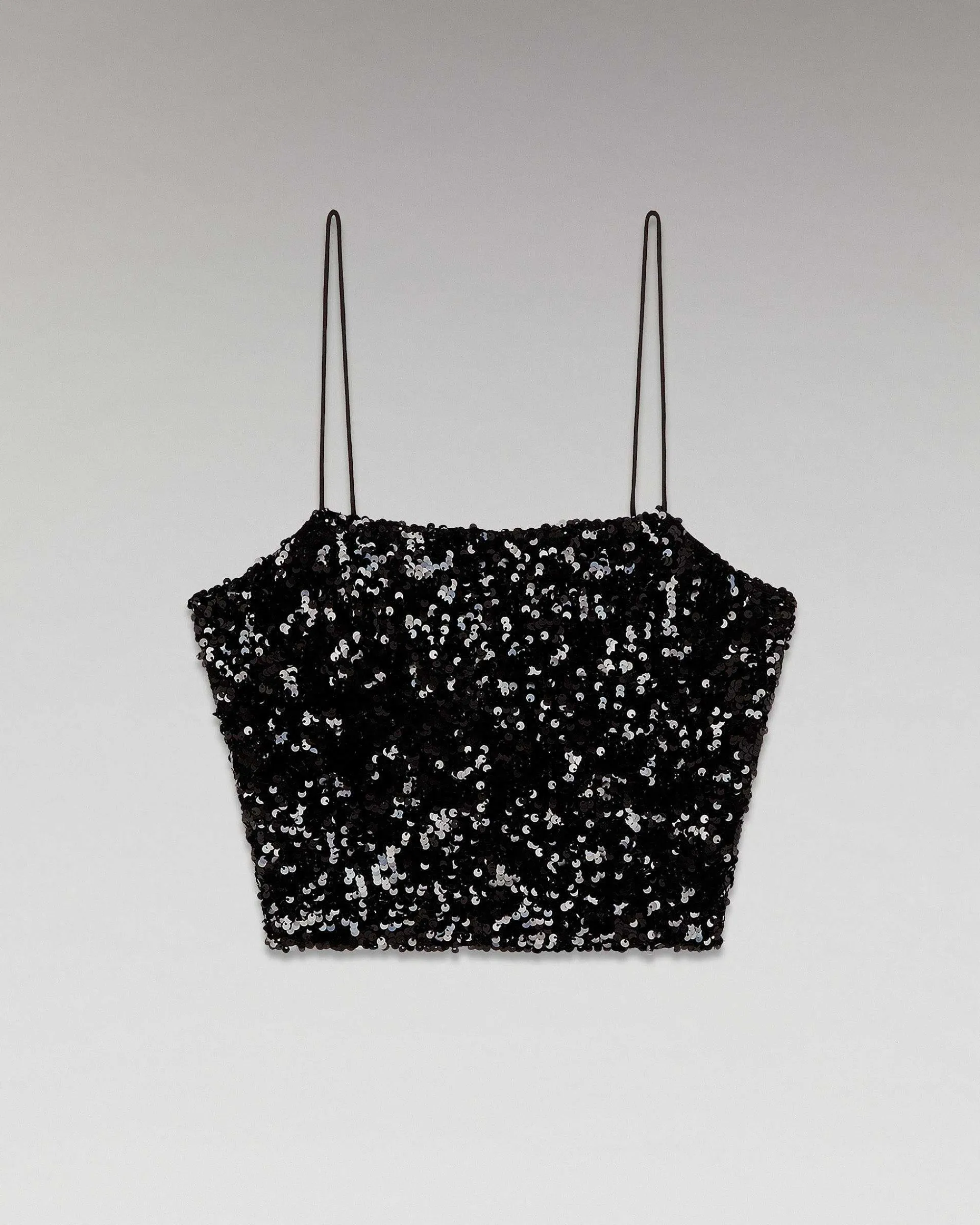 Outlet FROM FUTURE Top Bretelle A Sequins Noir