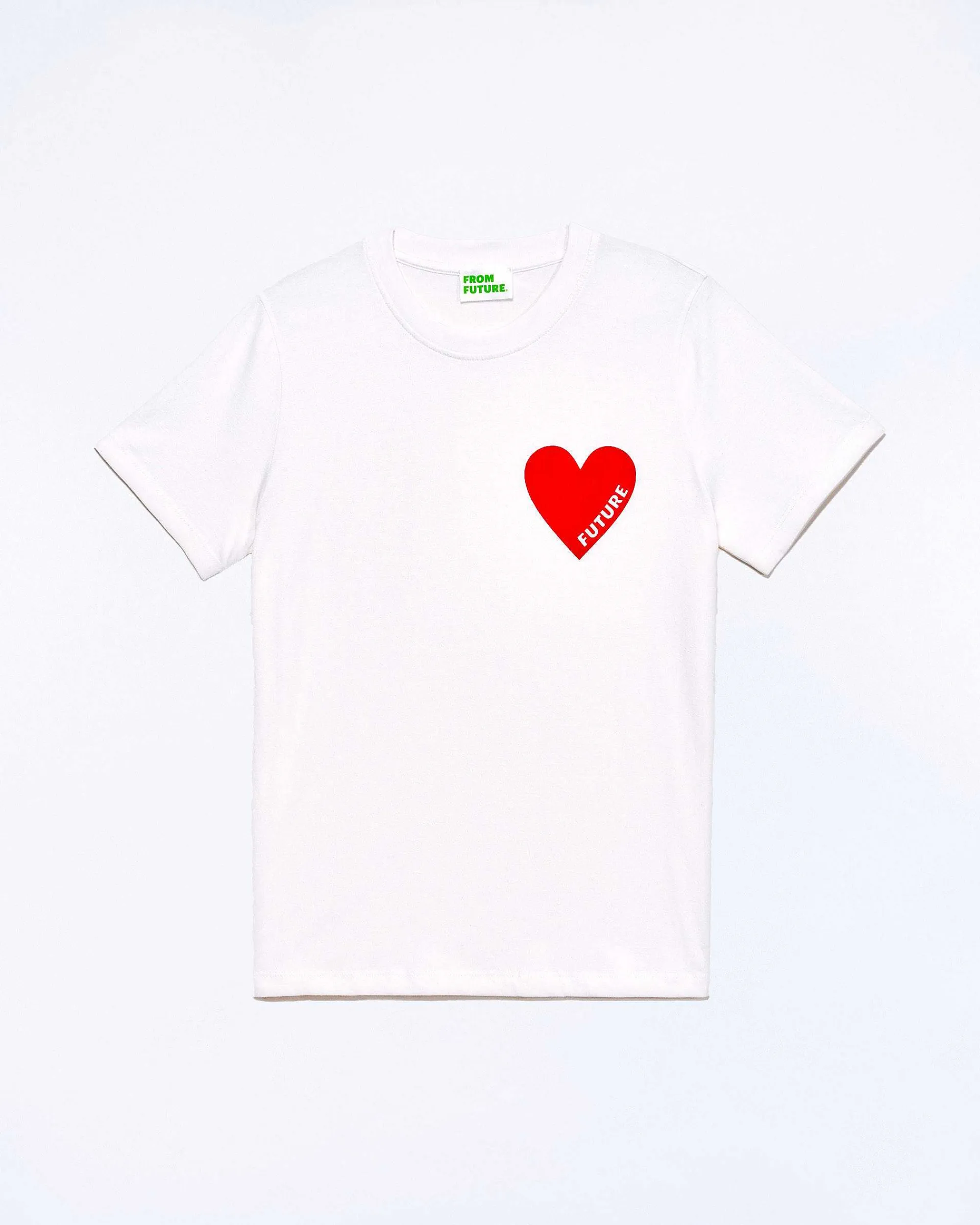 Discount FROM FUTURE T-Shirt Coeur Col Rond Manches Courtes Blanc