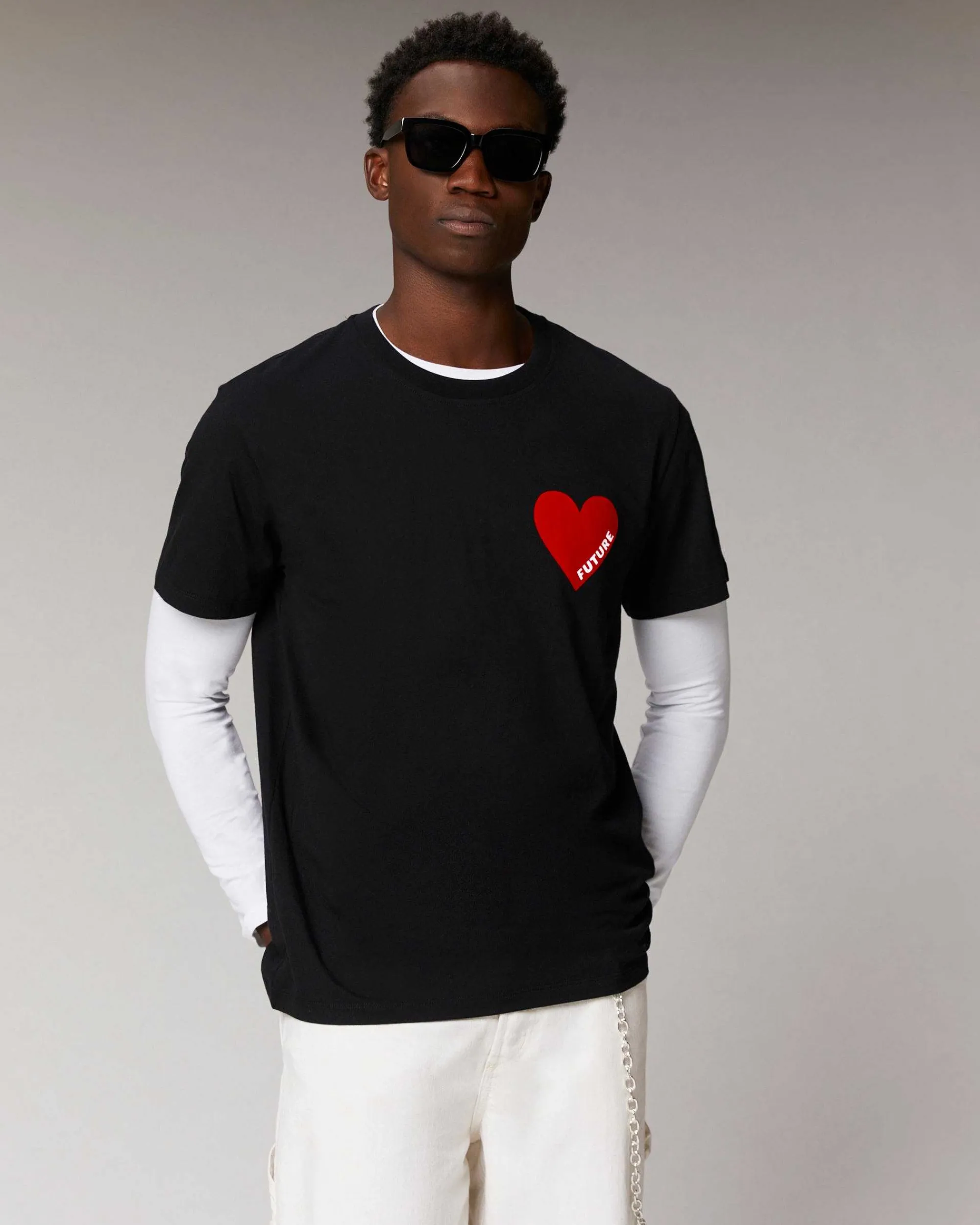 Best Sale FROM FUTURE T-Shirt Col Rond Coeur Noir