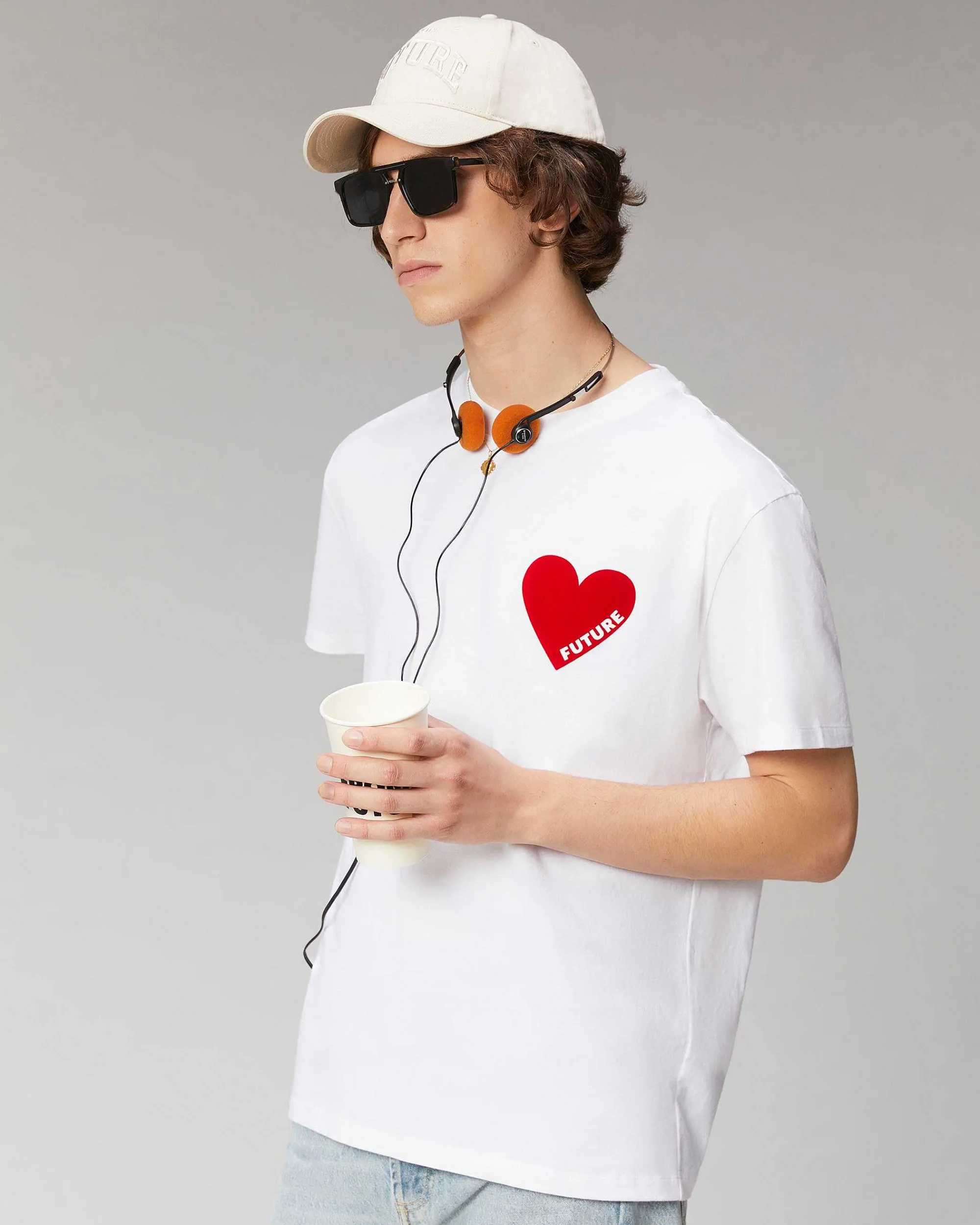 Best Sale FROM FUTURE T-Shirt Col Rond Coeur Blanc