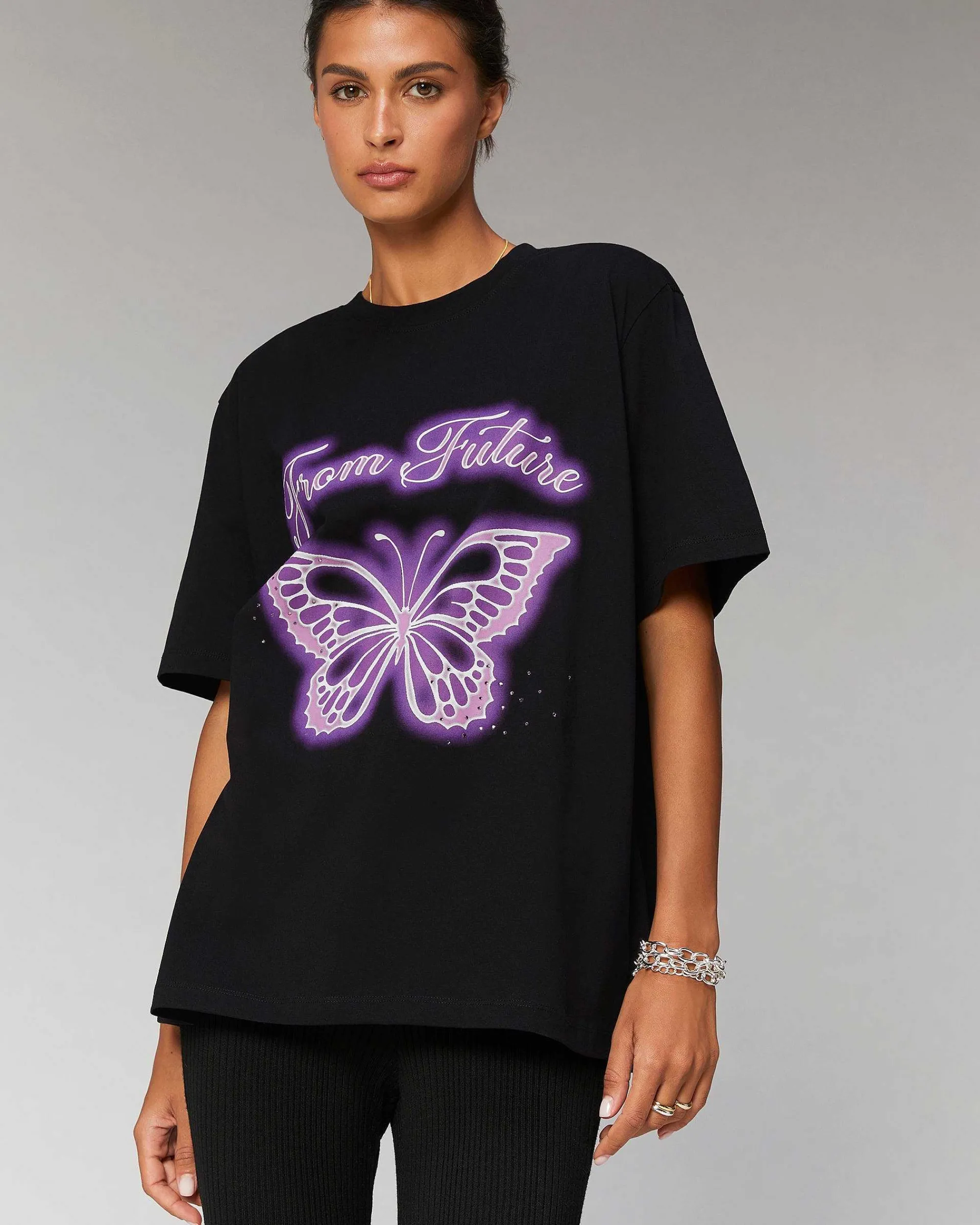 Online FROM FUTURE T-Shirt Col Rond Papillon Noir